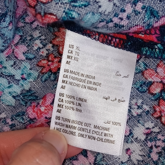 Charter Club Luxury~Linen Colorful Floral Tunic Top Rhinestone Beaded Neckline - Picture 12 of 14